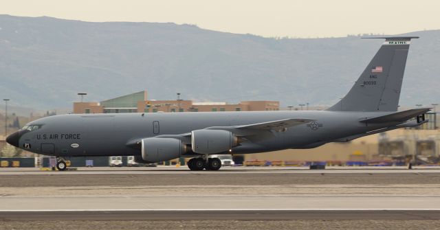 Boeing C-135FR Stratotanker (58-0030) - The first picture of 58-0030 to be posted into the FlightAware photo gallery is a capture taken only five hours ago as it accelerated down RTIAs runway 16R after an overnight visit to Reno.  This Maine ANG "MAINEiacs" KC-135R was the second of four graybirds to depart; it was preceded by an OV-10 Bronco and followed by a second OV-10 and a Hickam-based C17 Globemaster.  All in all, it was a fine morning to be clicking photos at Reno Tahoe International.