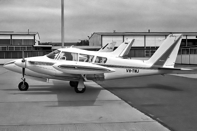 VH-TWJ — - PA-30-160 TWIN COMANCHE - REG VH-TWJ (CN 30-1977) - ESSENDON MELBOURNE VIC. AUSTRALIA - YMEN (17/8/1973)35MM B/W NEGATIVE SCANNED AT 600 DPI.