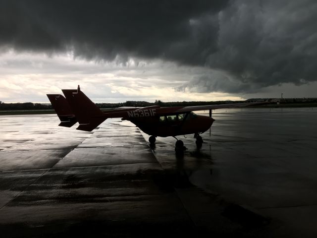 Cessna Super Skymaster (N6361F) - Waiting out the weather.  Photo by Don Skinner