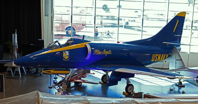 SINGAPORE TA-4 Super Skyhawk (14-8503) - An A-4C Skyhawk (148503), painted in the mid 1980s-era Blue Angels scheme, on static display at the Aeronautical Museum at McClellan.br /br /** Note: To clarify  ... The Blue Angels flew A-4F "Super Foxes," not A-4Cs like the one seen above. **