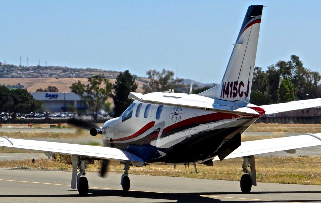Socata TBM-850 (N415CJ) - Hayward based TBM 850 taxing out for departure at RHV. Since this photo the owners have upgraded to a PC-12 and sold the TBM. a rel=nofollow href=http://embed.flightaware.com/live/flight/N415CJ/history/20160117/1630Z/KRHV/KTVLhttp://embed.flightaware.com/live/flight/N415CJ/history/20160117/1630Z/KRHV/KTVL/a