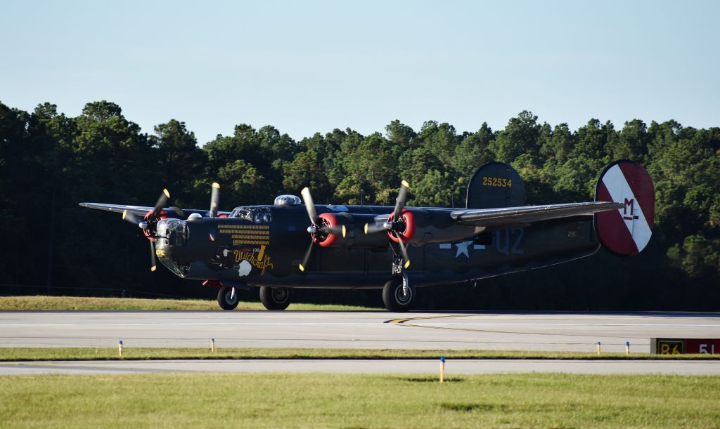 Consolidated B-24 Liberator (N224J) - Witchcraft taking off on a tour flight for the Collings Foundation fly-in at RDU, 10/19/17.