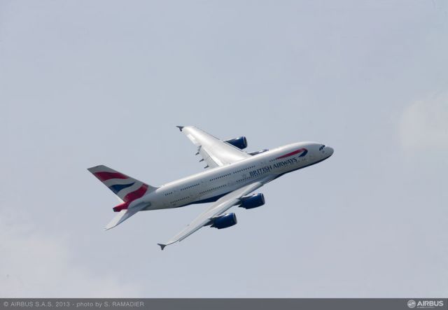 F-WWSK — - The British Airways A380 performing its flight demo on second day at the Paris Air Show 2013
