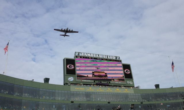 Boeing B-17 Flying Fortress — - B17 Flyover at Lambeau Field November 24, 2013