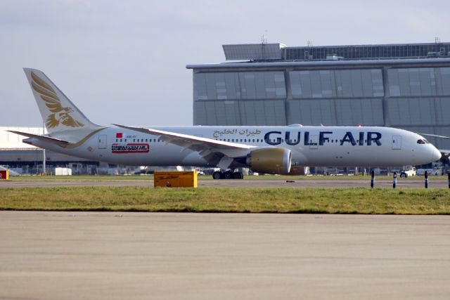 Boeing 787-9 Dreamliner (A9C-FF) - Taxiing to Stand 408 on 17-Feb-19 operating flight GFA3 from OBBI.