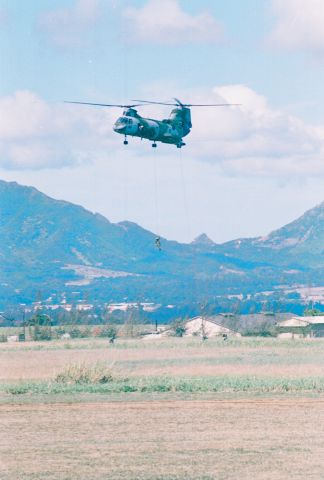 — — - A CH-46 near Schofield Barracks, Hawaii