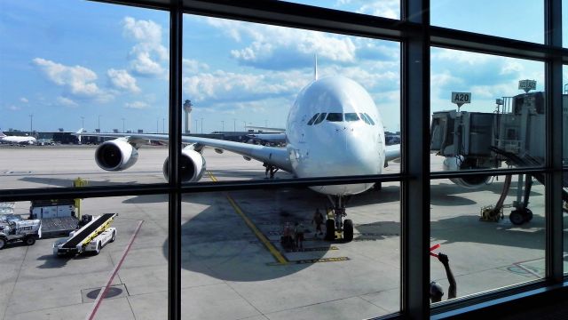 Airbus A380-800 (F-HPJG) - Arriving into gate A20 as AF54 from CDG