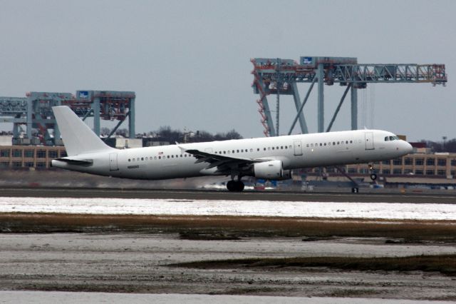 Airbus A321 (N966AD) - Global X A321 in all white livery departing BOS for MIA on 2/25/23. 