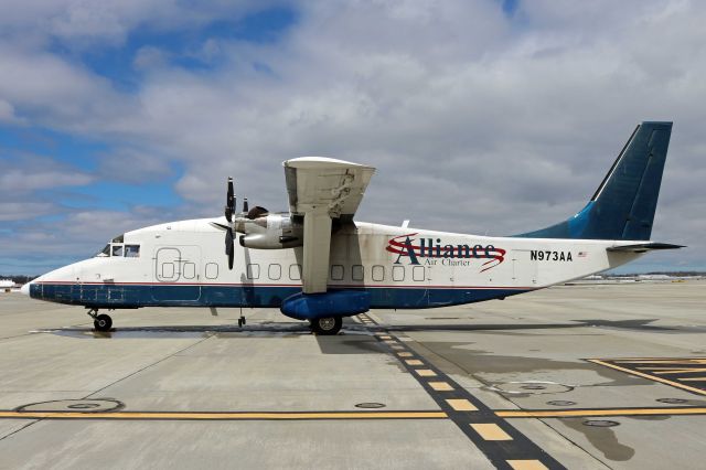 Short SD3-60 (N973AA) - N973AA (cn SH3749) parked on Pad-3, due to construction at Atlantic Aviation, 7 Apr 2017.