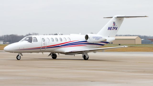 Cessna Citation CJ3 (N67PA) - A Cessna Citationjet CJ3+ sits on the ramp at KPPO under overcast conditions.