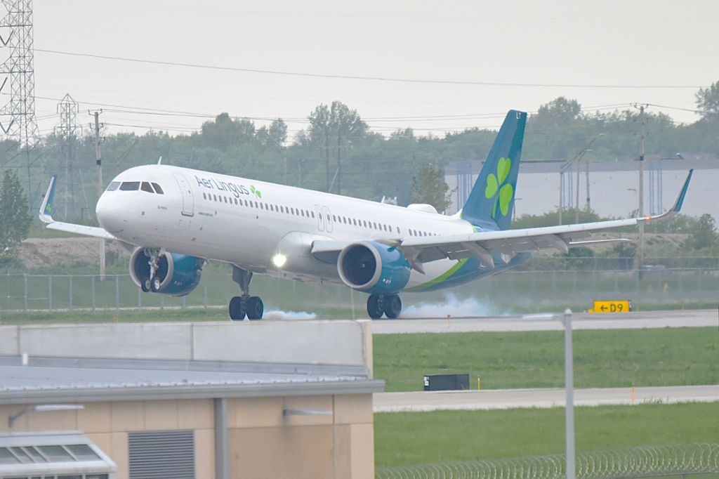 Airbus A321neo (EI-XLT) - Touchdown of inaugural Aer Lingus flight to IND. EIN83 DUB-IND. 5-R 05-03-25