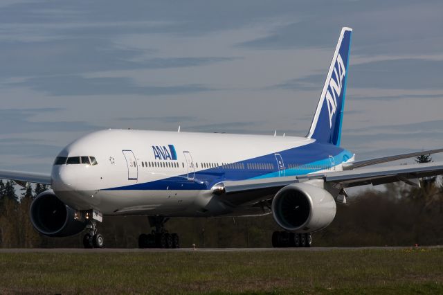 Boeing 777-200 (JA741A) - ANA 777-200 taking off for a test flight.