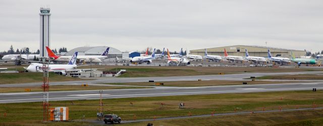 Boeing 787-8 (JA818A) - Grounded Boeing 787s stored at Paine Field February 14, 2013.