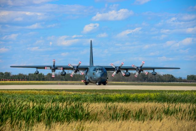 Lockheed C-130 Hercules (13-0341) - Lockheed C-130 Hercules departing runway 7/25 in YQU Grande Prairie, AB