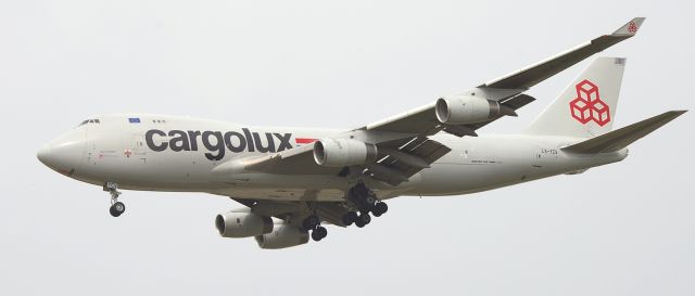 Boeing 747-400 (LX-YCV) - Sun, April 15 2012 by the R28 approach. Two LX arrivals within one hour, one of them a new 748 F.