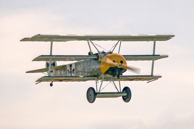 SANDS Fokker Dr-1 (N14TJ) - Military Aviation Museum's Fokker DR1 replica flying at 2021 Warbirds Over the Beach. The Dr1 only flew October 3rd 2021. Great airshow. The Sat and Sun dates featured different aircraft, was worthwhile to attend both days.