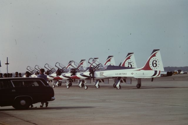 — — - This was taken in 1982 at Columbus Air Force Base, Columbus, Miss. The T-Birds were flying the T-38's. I scanned in my old slides. 