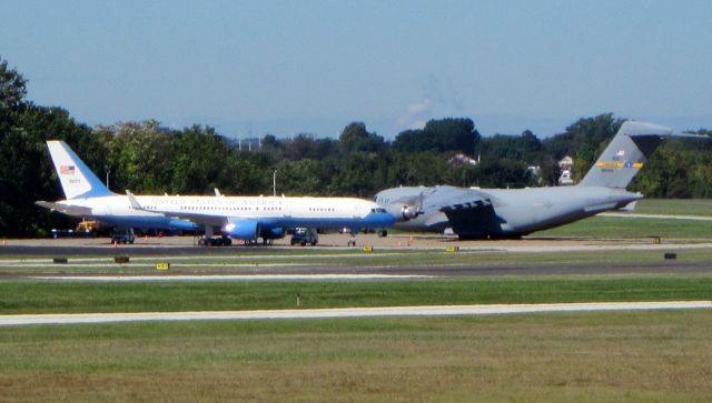 Boeing 737-700 (N80002) - Shown here is Air Force Two, the plane used by the Vice-President of the United States and an Air Force Cargo Plane designated as a Globemaster C-17 out of the MAC command of Charleston AFB.   br /In the midst of an election campaign VP Joe Biden has made a wonderful stop in the area to greet his partys supporters on behalf of the Democratic presidential candidate Hillary Clinton in the Autumn of 2016. 