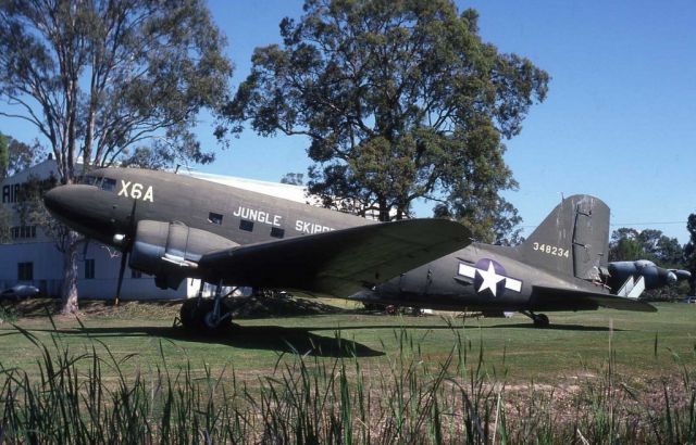 Douglas DC-3 (VH-BAB) - Dc3 ex VH-BAB on static display at the Chewing Gum Airport Museum near Coolangatta in Queensland around 1982