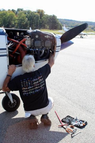 Cessna Skyhawk (N5082U) - Fixing the alternator in belt in Sussex the day after we had an electical failure around midnight. Intended route: KTEB-KERI