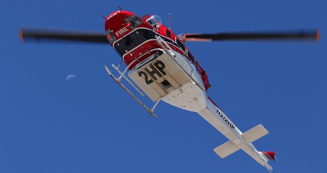 Bell VH-1 (N212HP) - Cal Fire's Heli 1 (N212HP), based in Auburn, CA., arrives at Stellar Aviation for a fast refueling stop before heading back to the west to continue the search for 3 missing hikers.