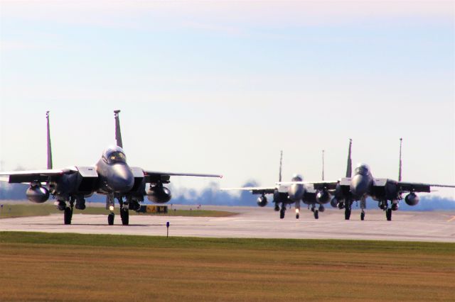 McDonnell Douglas F-15 Eagle — - F-15 Es ready to depart runway 18 Green Bay, WI  USA