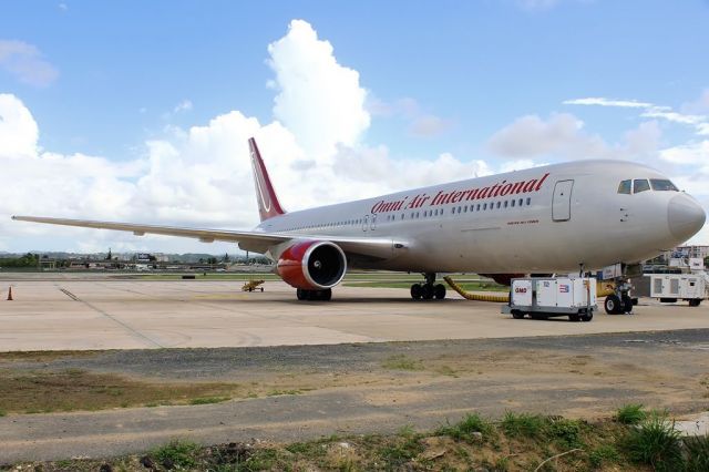 BOEING 767-300 (N396AX) - Caribbean Airlines - Operated by Omni Air International (N396AX) - 767-319ER. Technical stop at SJU San Juan [Luis Munoz Marin International Airport], Puerto Rico.