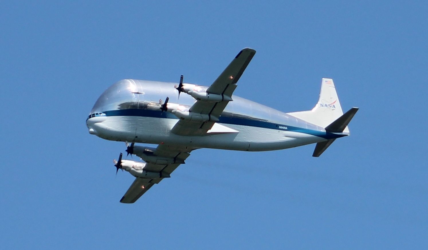 Aero Spacelines Super Guppy (N941NA) - NASAs B377-SGTF during a 1000 ft flyover down the runway, not at Huntsville International, but somewhere near. - July 10, 2017.