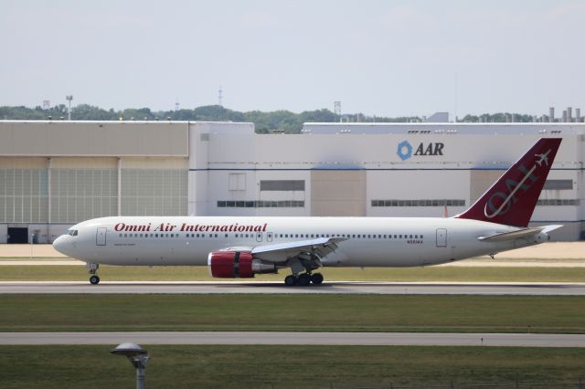 BOEING 767-300 (N351AX) - Omni Air 767-300ER on charter by US Army. In from El Paso, off to Prague