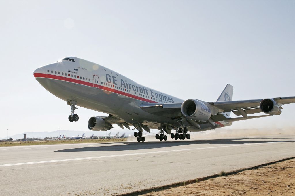 BOEING 747-100 (N747GE) - General Electric Flying Test Bed, First Flight of the GEnx-2B engine for the B747-8.  Piloted by Gary Possert, at Victorville, CA, March 23, 2009