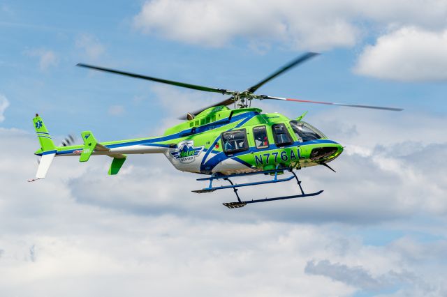 Bell 407 (N776AL) - Landing at Arapahoe Community College in Littleton, CO for a public relations show and tell.