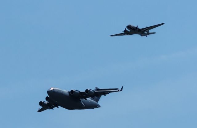 Boeing Globemaster III (N15SJ) - C-17A (06-6167) & C-47B (N15SJ) in formation for Thunder Over Dover 2022