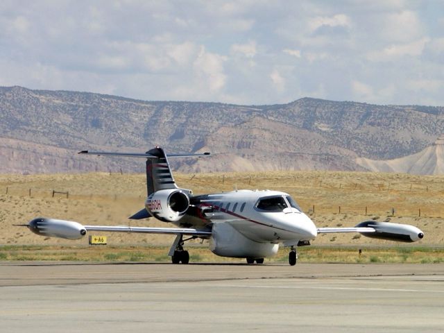 Learjet 35 (N136DH) - After a post-maintenance test flight, July 2007.