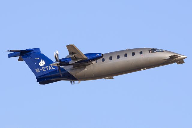 Piaggio P.180 Avanti (M-ETAL) - The Piaggio Avanti departs runway 23 at Adelaide International in the evening light bound for Sydney International. 