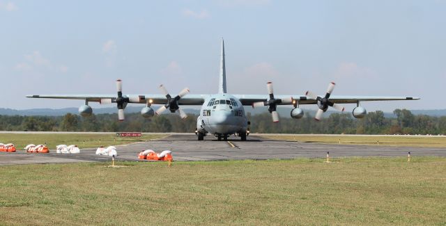 Lockheed C-130 Hercules (16-4180) - A U.S. Marines Lockheed KC-130T Hercules taxiing after landing on Runway 6 at Northeast Alabama Regional Airport, Gadsden, AL - October 2, 2019. 164180 is operated by Marine Aerial Refueler Transport Squadron 452 (VMGR-452) "Yankees," based at Stewart Air National Guard Base in Newburgh, NY.