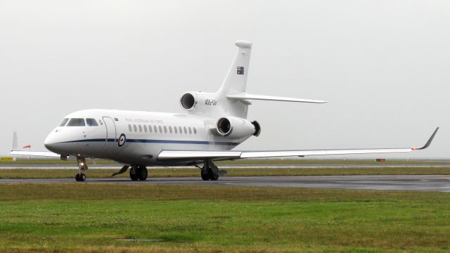 Dassault Falcon 7X (A56001) - RAAF Falcon departing early one overcast morning.