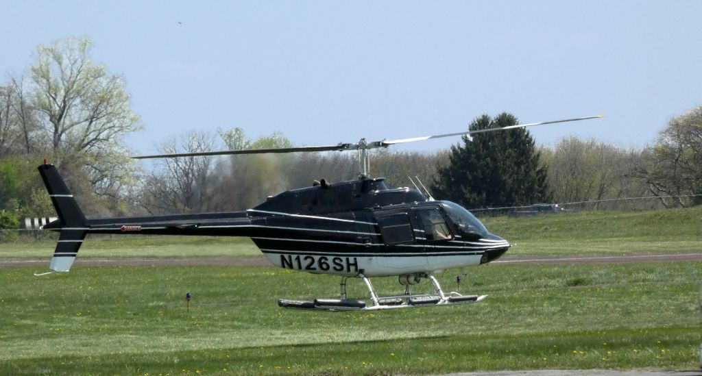 Bell JetRanger (N126SH) - Shortly after liftoff is this 1974 Bell 206B II JetRanger rotorcraft in the Spring of 2021.
