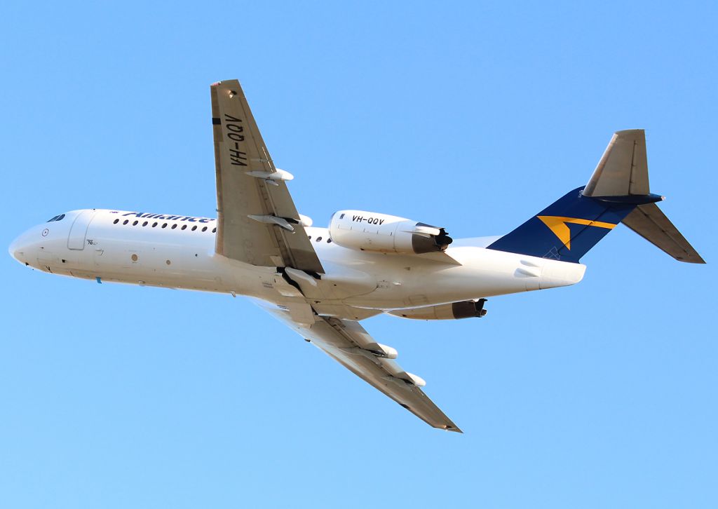 Fokker 70 (VH-QQV) - Departing Emerald heading to Brisbane on the 07/02/2018