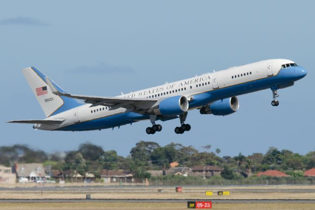 Boeing 757-200 (99-0003) - Adelaide, South Australia, November 16, 2012. A very rare visitor, AF2 departs from runway 05.