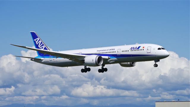 Boeing 787-9 Dreamliner (JA830A) - BOE197 from PANC on final to Rwy 16R for a touch/go landing on 4/25/14. (LN:146 / cn 34522). The aircraft is part of the Boeing 787-9 test fleet and is using temporary registration N1792B.