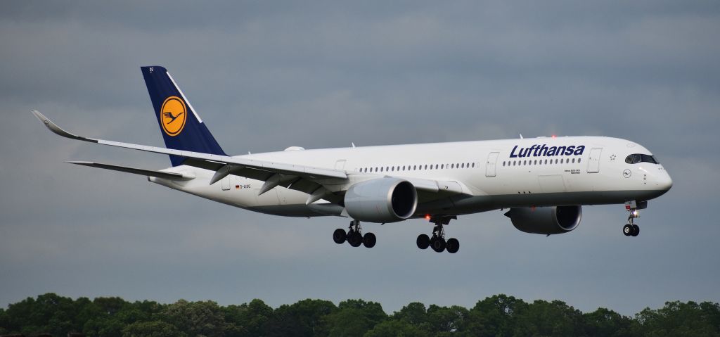 Airbus A350-900 (D-AIXG) - From the hourly deck at CLT, 4/19/19.  My first catch of Lufty's A350! Had some great crosswind action that day, too.  I truly appreciated the A350's elegance that day.