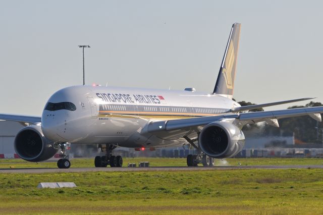 Airbus A350-900 (9V-SMJ) - Adelaide, South Australia, May 27, 2020, turning onto runway 23 for departure.