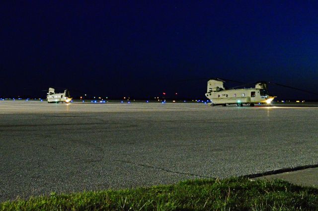 — — - CH-47s getting ready for start up in Salina, Ks.