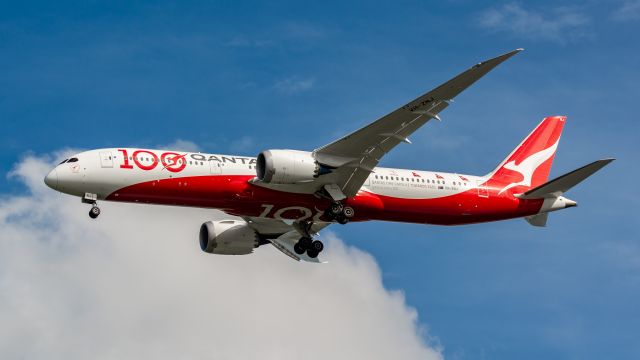 Boeing 787-8 (VH-ZNJ) - '100th Anniversary Livery' celebrating Qantas centenary of operations 1920-2020. Seen here operating a COVID repatriation flight from Frankfurt (FRA) into Australia via Darwin as QF6100 4Jan2021