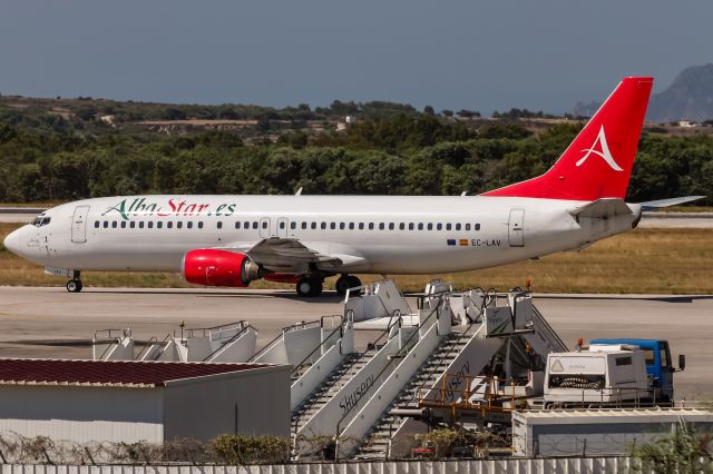 BOEING 737-400 (EC-LAV) - EC-LAV Alba Star Boeing 737-408 taxiing to runway 14 for further departure to Verona (LIPX) @ Kos Greece / 07.07.2017