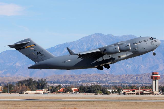 Boeing Globemaster III (00-0185) - Alaska ANG C-17A Globemaster III departs March ARB. 