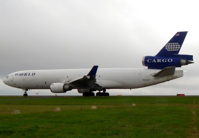 Boeing MD-11 (N383WA) - Bambi2601 taxiing to runway 28 for an empty departure to Scotland