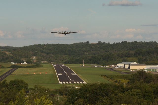 Boeing B-17 Flying Fortress (N5017N) - EAAs B-17G Aluminum Overcast taking off at Washington County Airport in Washington, Pennsylvania. 11 September 2016