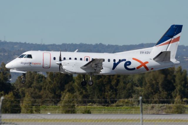 Saab 340 (VH-KDV) - About to put down on runway 05. Tuesday 22nd July 2014.