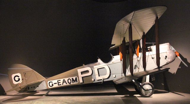 G-EAQM — - de Havilland D.H.9br /In 1920, this aircraft, flown by Lieutenant Lt. Ray Parer and Lt. John McIntosh, was the first single-engine aircraft to fly from England to Australia.br /Stands on exhibition in the Australian War Memorial, Canberrabr /The letters P.D. painted on the side of the fuselage acknowledge the sponsorship of the flight by the whisky distiller, Peter Dawson.br /Photo: 03.01.2014